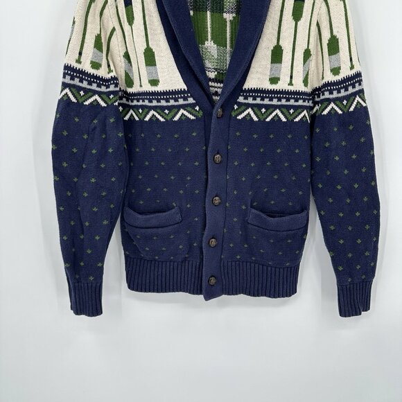 SHAWL COLLAR CARDIGAN SWEATER canoe oars fisherman nautical 100% cotton heavy S - Picture 4 of 7